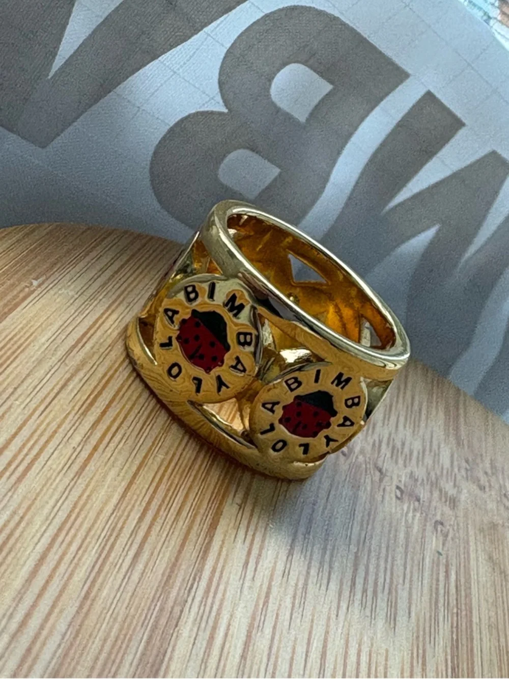 Bimba Y Lola Gold Tone Wide-Band Statement Ring with Red Ladybug Design Size 6.5 - Picture 2 of 9